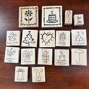 Lot of 16 Wood Mounted Stamps Events Holidays special occasions New Unused
